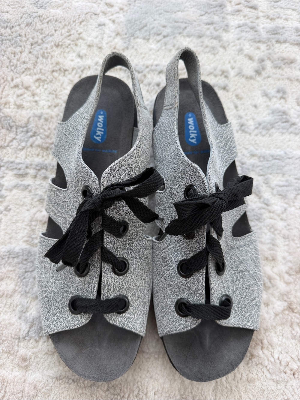 Wolky Women's Silver-Gray Lace-Up Slingback Sandals